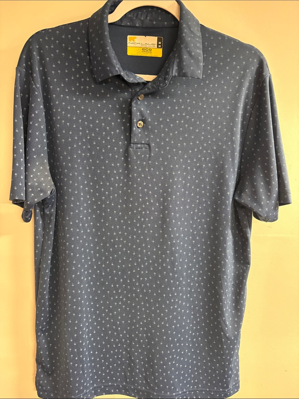 Nicklaus Short-Sleeve Slate Blue Polo with Micro Palm Print